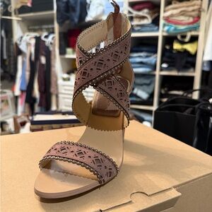 Zara Brown Strappy Heels with Beaded Detail